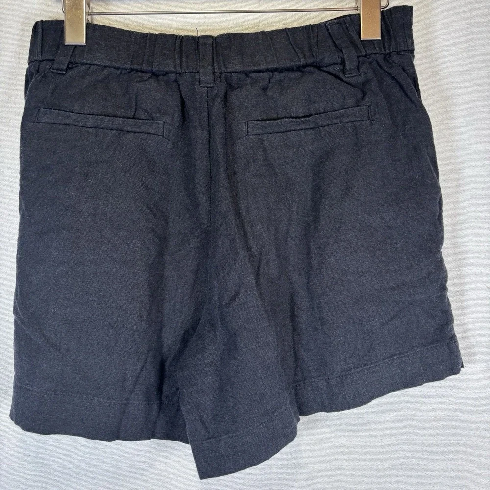 Express Womens Black Linen Blend Pleated Shorts Elastic Waist Size 8